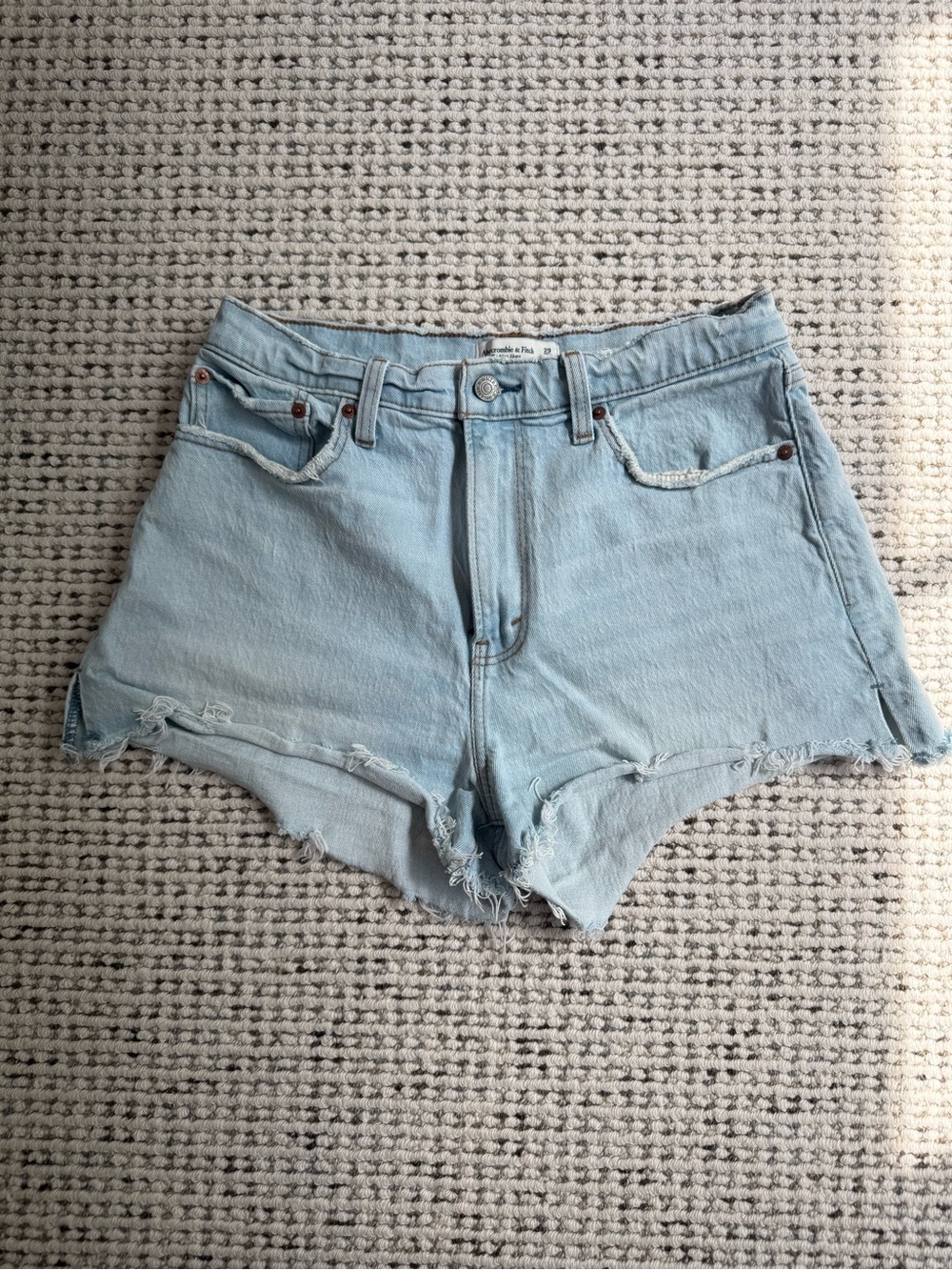 Abercrombie & Fitch Light Blue Distressed Denim Cutoff Shorts - Curve Love